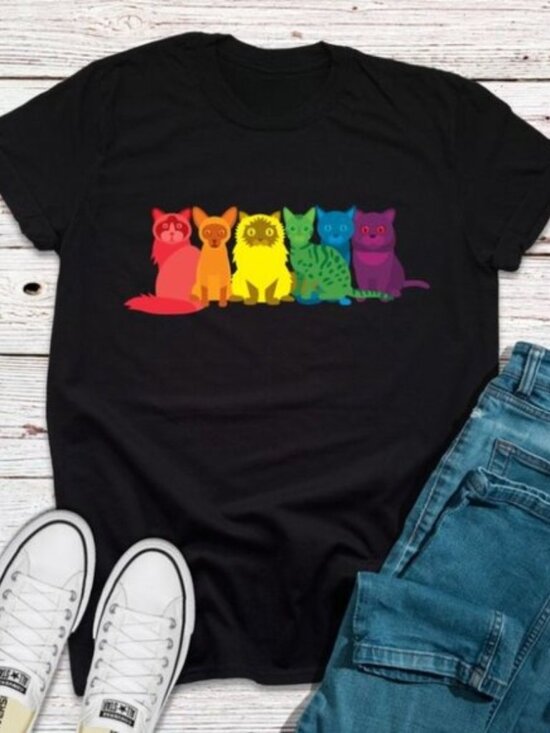 Tops - LGBT Shirt, Asexual Pride LGBT Gay Lesbian Queer Shirt, Rainbow Cat Shirt